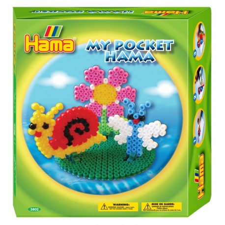 Haven. Snegl, blomst og sommerfugl. My Pocket Hama. 1000 perler